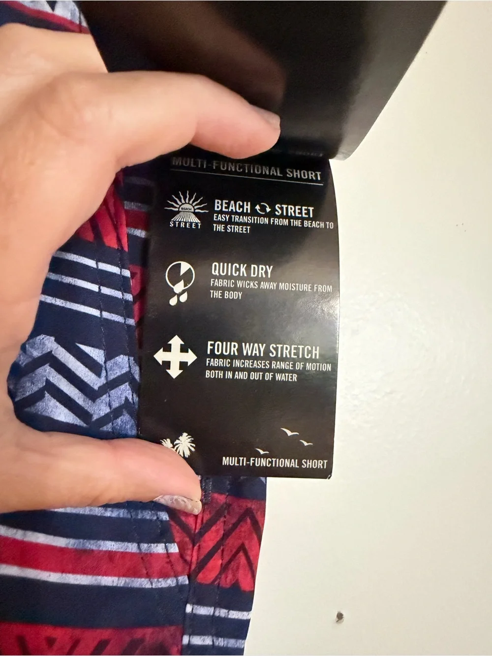 Tribal Red and Navy Geometric Star-Print Flat Front Men's Shorts